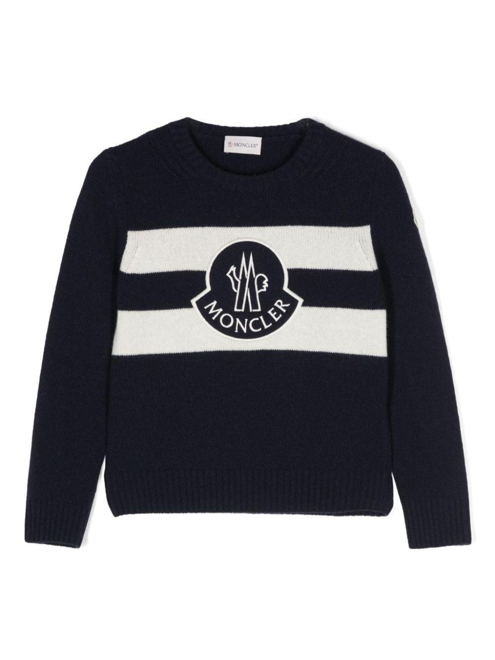 Maglione lavorato a maglia con logo ricamato per bambino Moncler Enfant blu con girocollo – Accessorio premium elegante