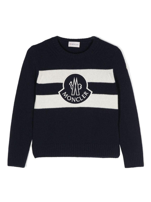 Maglione lavorato a maglia con logo ricamato per bambino Moncler Enfant blu con girocollo – Accessorio premium elegante
