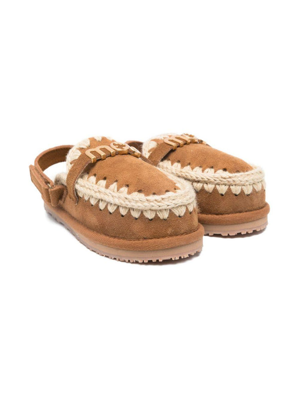 Ciabatte per bambina Mou Kids beige con logo color oro – Accessorio premium elegante