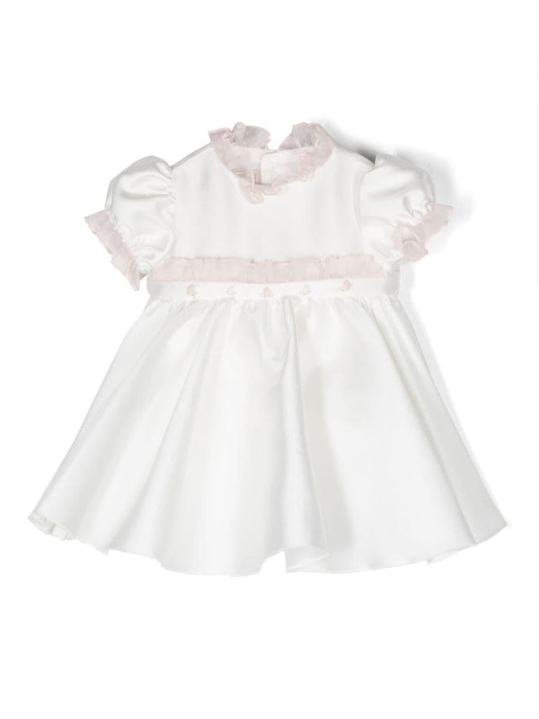 Abito con fiocco per neonata La Stupenderia bianco con pannelli in tulle – Accessorio premium elegante