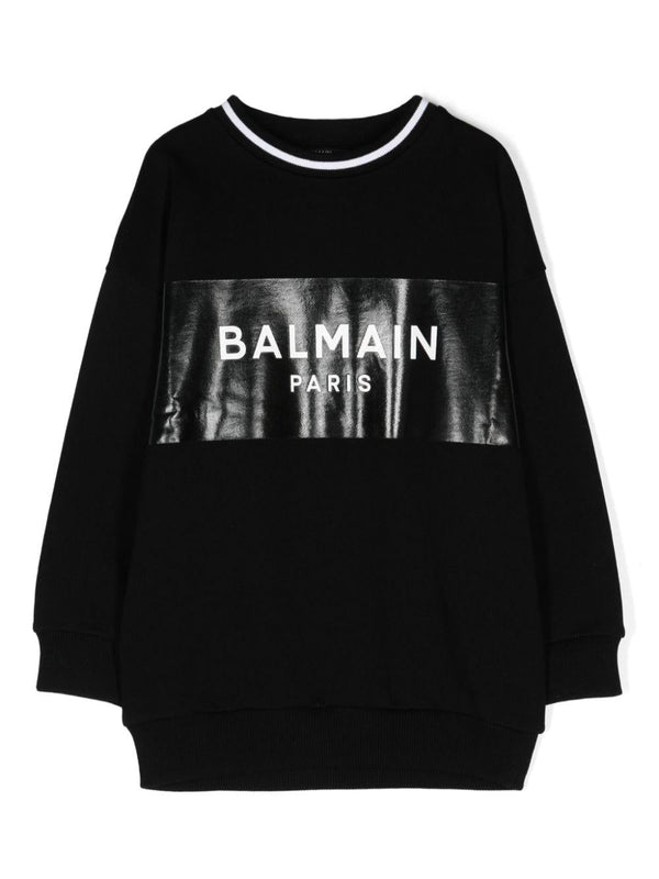Felpa con stampa per bambino Balmain Kids nero con rifinitura a coste – Accessorio premium elegante