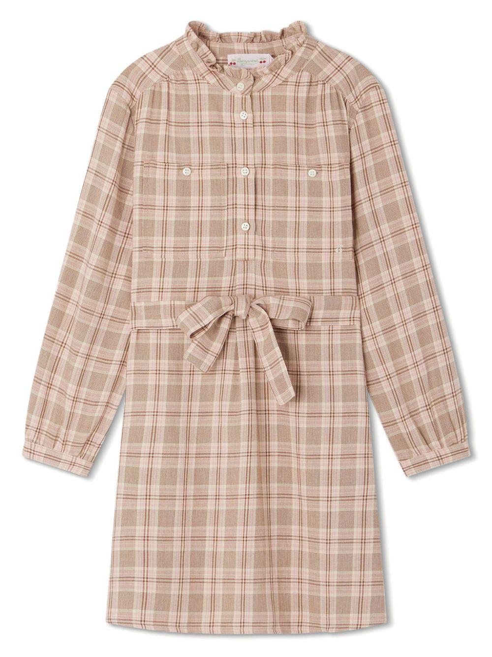 Abito a quadri per bambina Bonpoint marrone con orlo dritto – Accessorio premium elegante