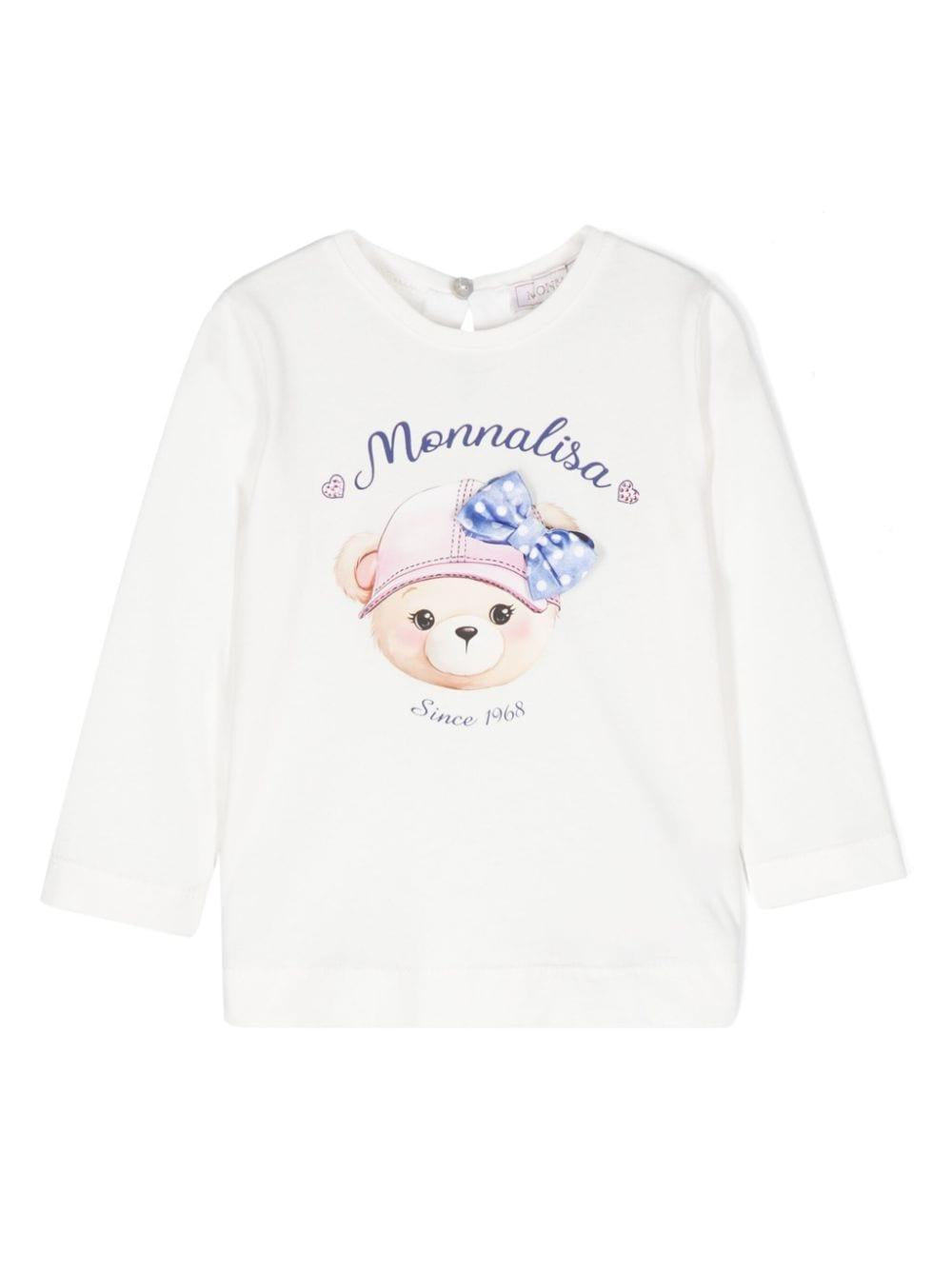 T-shirt con stampa Teddy Bear per neonato Monnalisa bianco con jersey leggero – Accessorio premium elegante