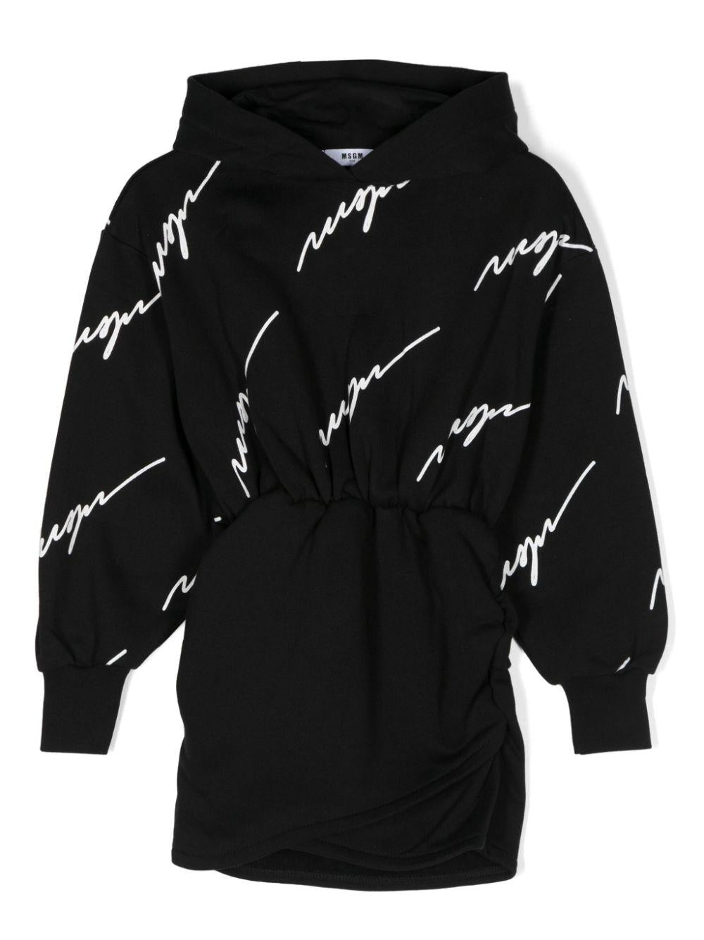 Abito corto con stampa per bambina MSGM Kids nero con cappuccio – Accessorio premium elegante