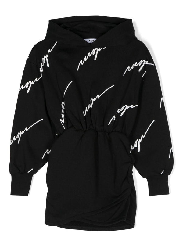 Abito corto con stampa per bambina MSGM Kids nero con cappuccio – Accessorio premium elegante
