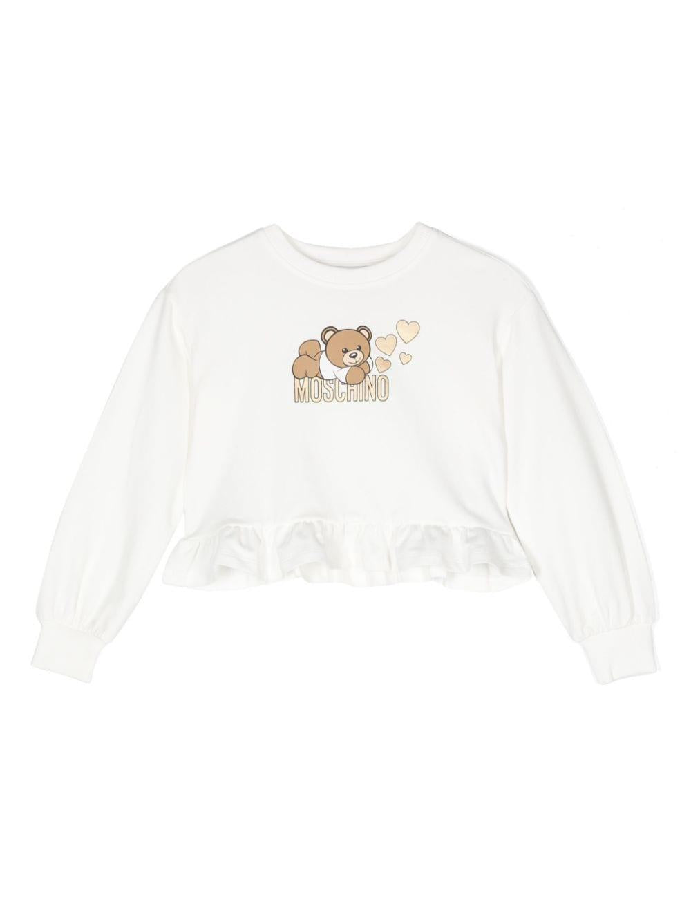 Felpa per bambina Moschino Kids bianco con orlo svasato – Accessorio premium elegante