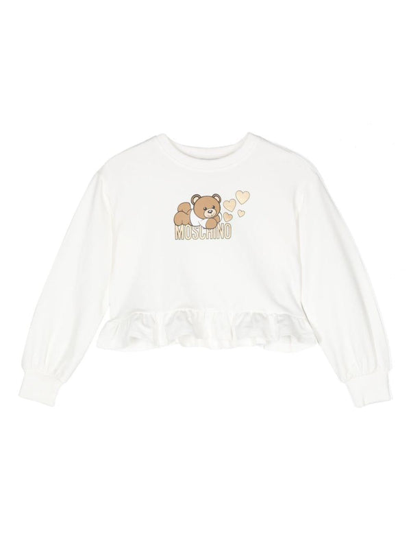 Felpa per bambina Moschino Kids bianco con orlo svasato – Accessorio premium elegante