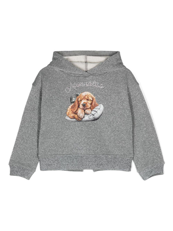 Felpa con cappuccio con stampa per bambina Monnalisa beige con effetto metalizzato – Accessorio premium elegante