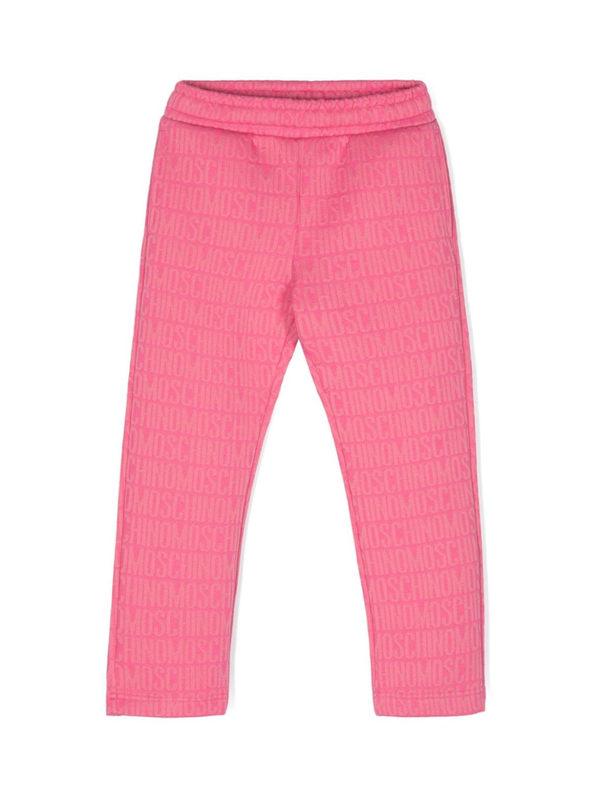 Pantaloni dritti per bambina Moschino Kids rosa con logo goffrato e vita elasticizzata – Accessorio premium elegante
