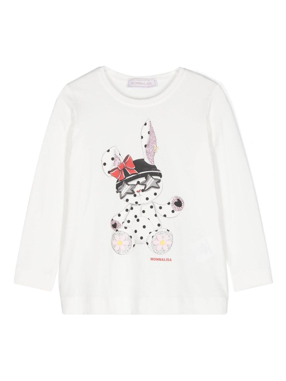 T-shirt con stampa grafica per bambino Monnalisa bianco con decorazione con strass – Accessorio premium elegante