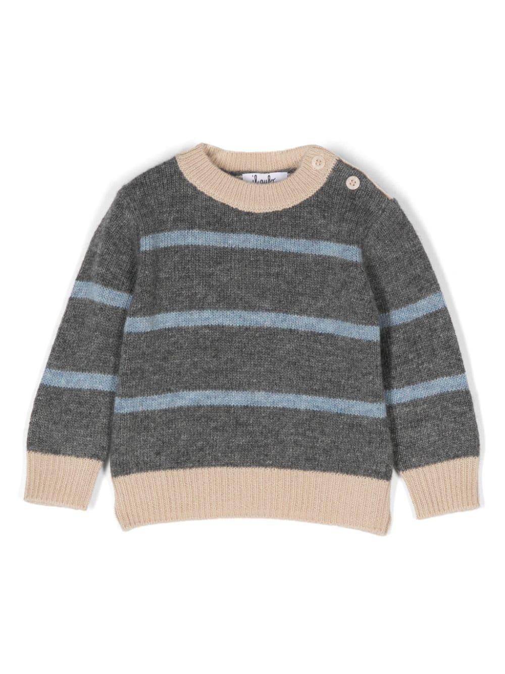 Maglione a righe per neonato Il Gufo grigio con finiture a contrasto – Accessorio premium elegante