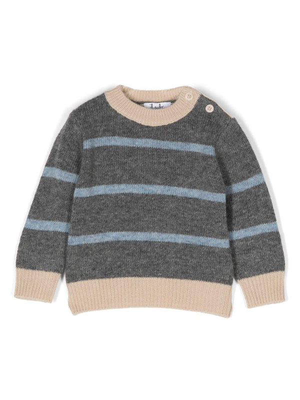 Maglione a righe per neonato Il Gufo grigio con finiture a contrasto – Accessorio premium elegante