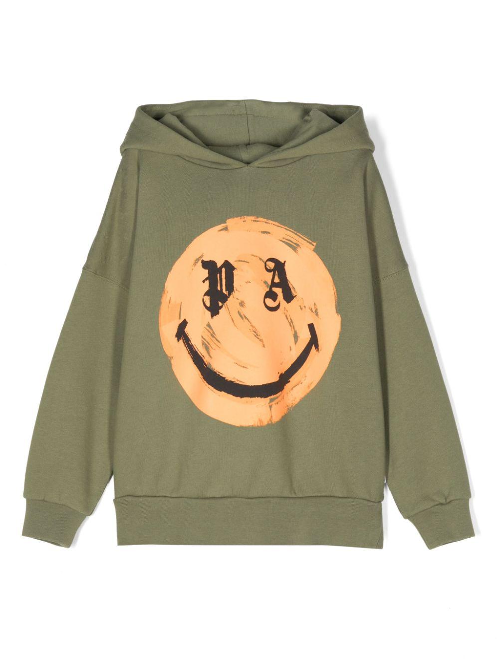 Felpa con stampa x Smiley per bambino Palm Angels Kids verde con trama jersey – Accessorio premium elegante