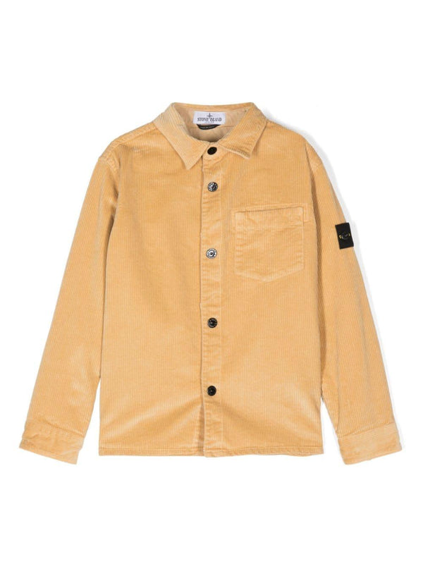 Giacca-camicia con applicazione Compass per bambino Stone Island Junior giallo con velluto a coste – Accessorio premium elegante