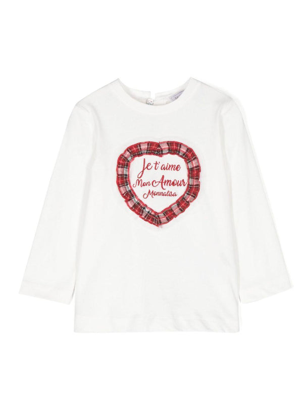 T-shirt con applicazione per neonata Monnalisa bianca con applicazione sul cuore – Accessorio premium elegante
