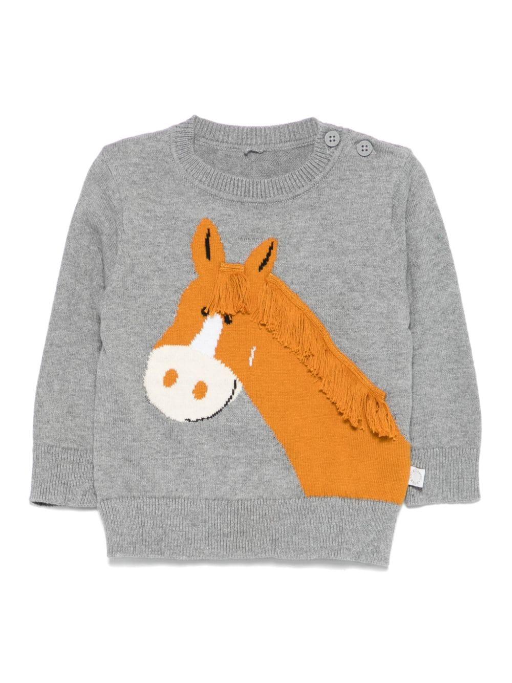 Maglione per neonato Stella McCartney Kids grigio con ricamo cavallo – Accessorio premium elegante