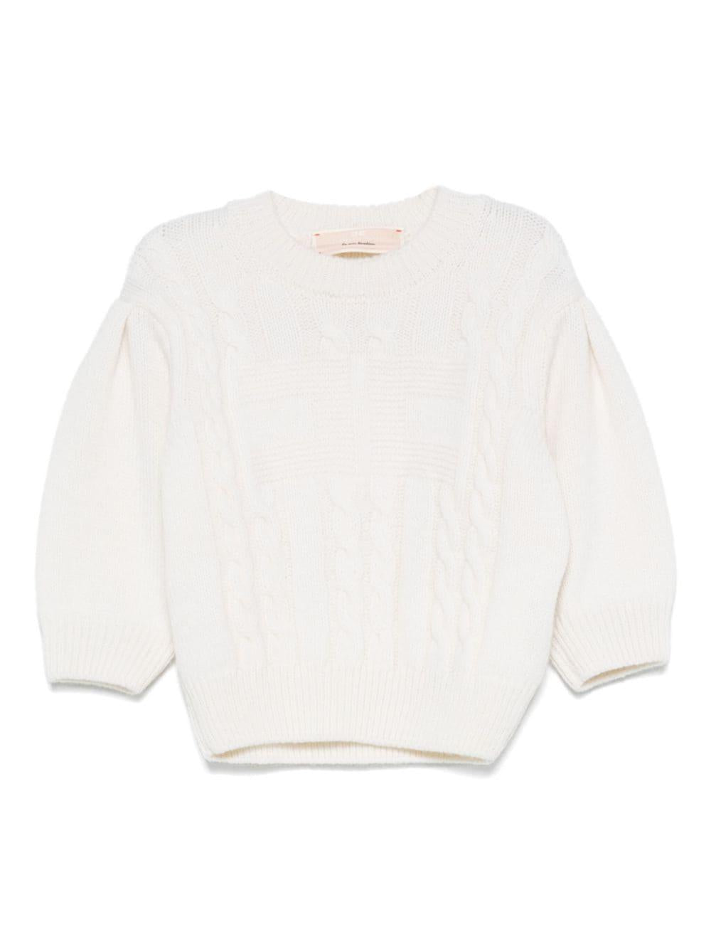 Maglione in lana merino per bambina Elisabetta Franchi La Mia Bambina bianco con logo intarsiato – Accessorio premium elegante