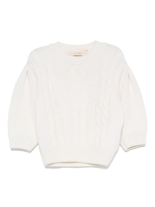 Maglione in lana merino per bambina Elisabetta Franchi La Mia Bambina bianco con logo intarsiato – Accessorio premium elegante