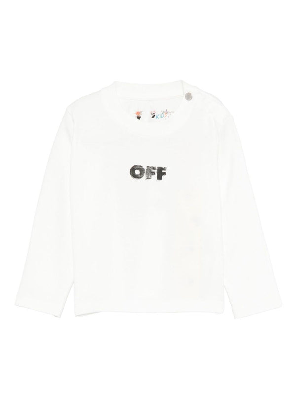 T-shirt per neonato Off-White Kids bianca con logo stampato e maniche lunghe – Accessorio premium elegante