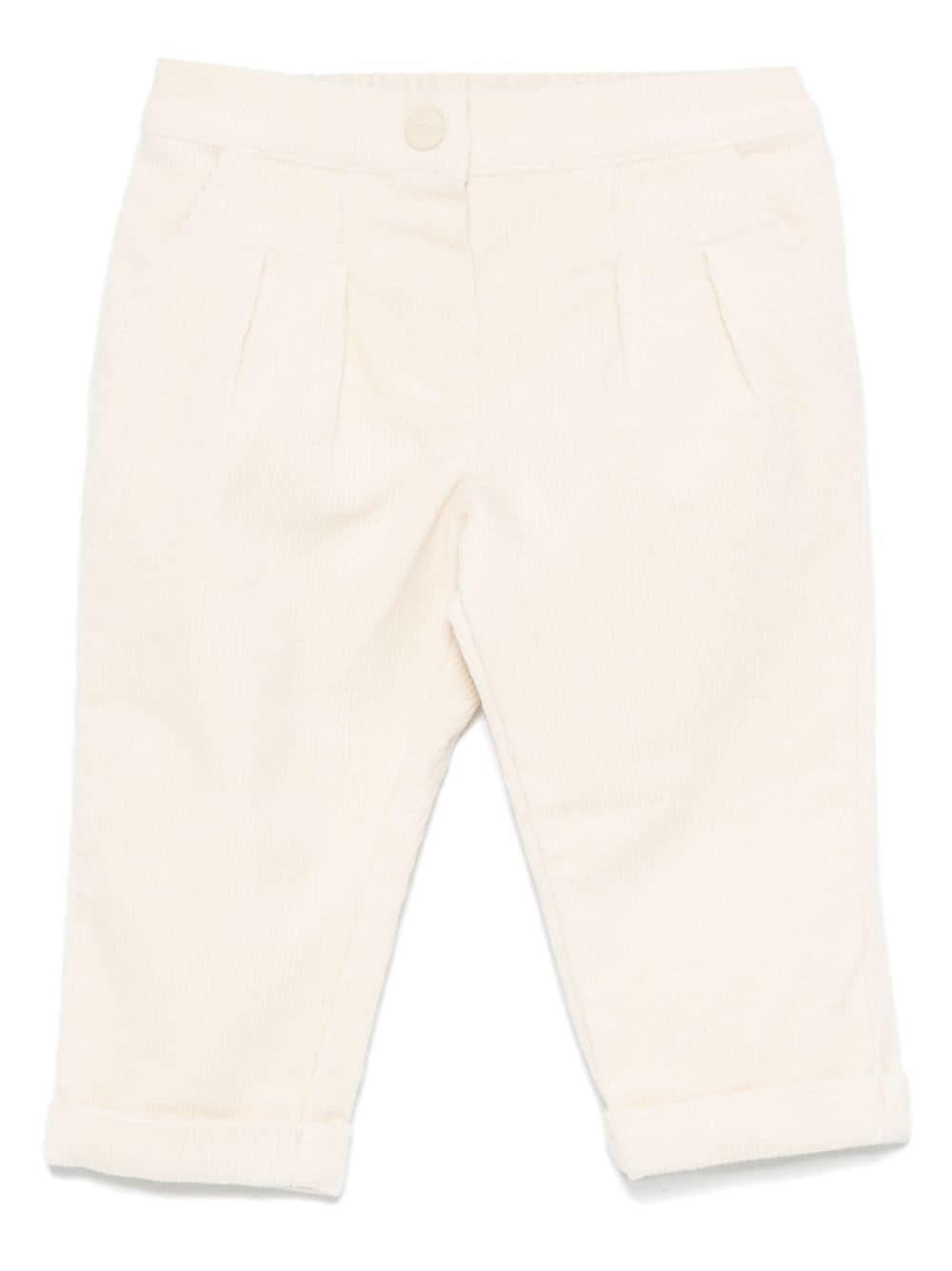 Pantaloni per neonato Moschino Kids beige chiaro a coste con logo sul retro – Accessorio premium elegante