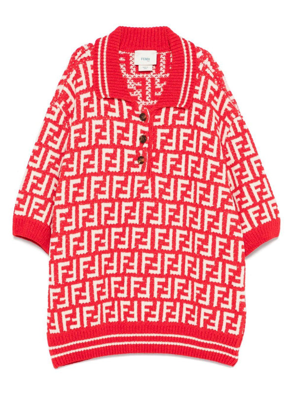 Maglione per bambina Fendi Kids rosso con colletto e monogramma FF – Accessorio premium elegante