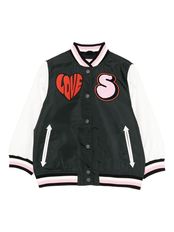 Giacca per bambina Stella McCartney Kids varsity Love nero con applicazioni – Accessorio premium elegante