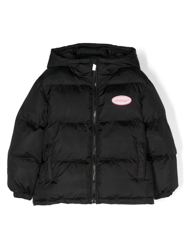 Piumino con applicazione per bambina Off-White Kids nero con orli elasticizzati – Accessorio premium elegante