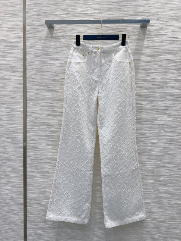 LV 25S Metal Pants Zipper Pants White Cotton – Accessorio premium elegante