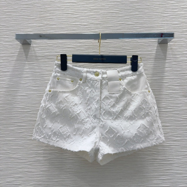 LV 25S Metal Pants Zipper Shorts White Cotton – Accessorio premium elegante