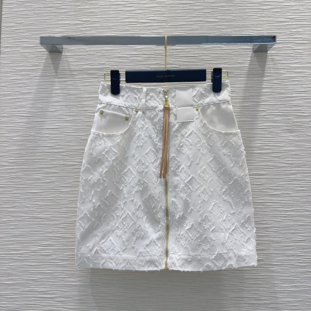 LV 25S Monograw Jacquard Fabric Skirt White Cotton – Accessorio premium elegante
