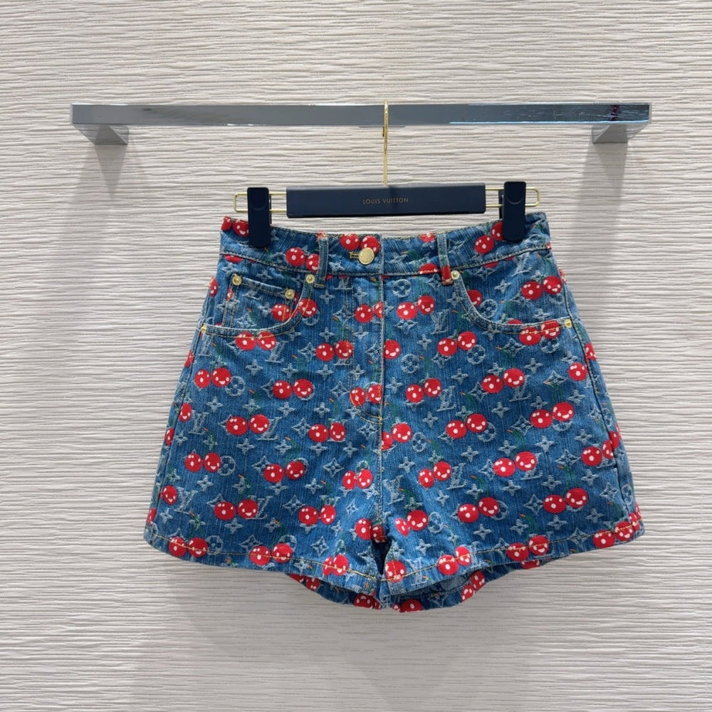 LV 25 Cherry Denim Shorts Blue Cotton – Accessorio premium elegante