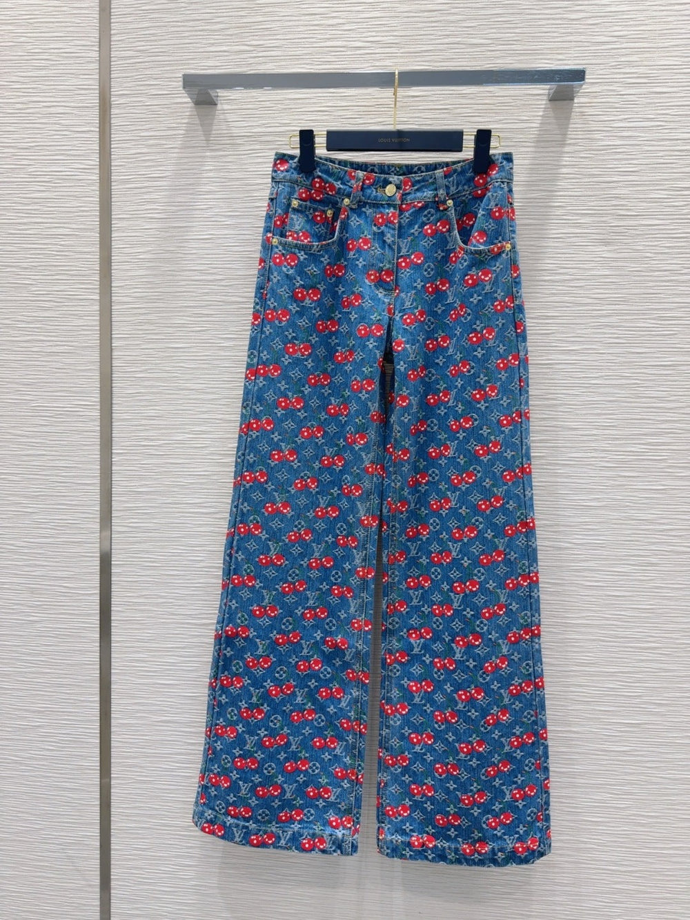 LV 25 Cherry Denim Pants Blue Cotton – Accessorio premium elegante
