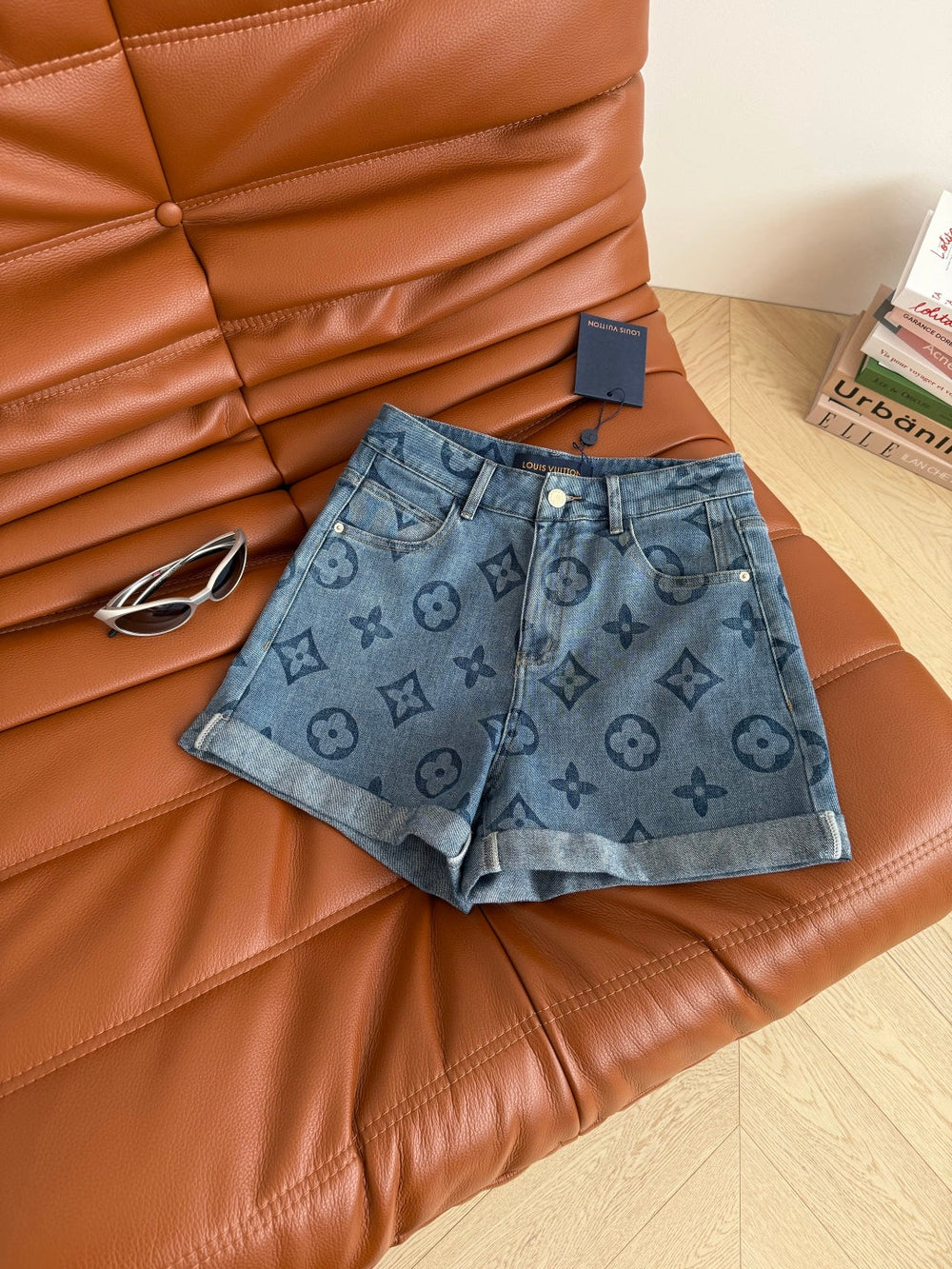 LV High waist and rolled hem design Denim Shorts Blue Cotton – Accessorio premium elegante