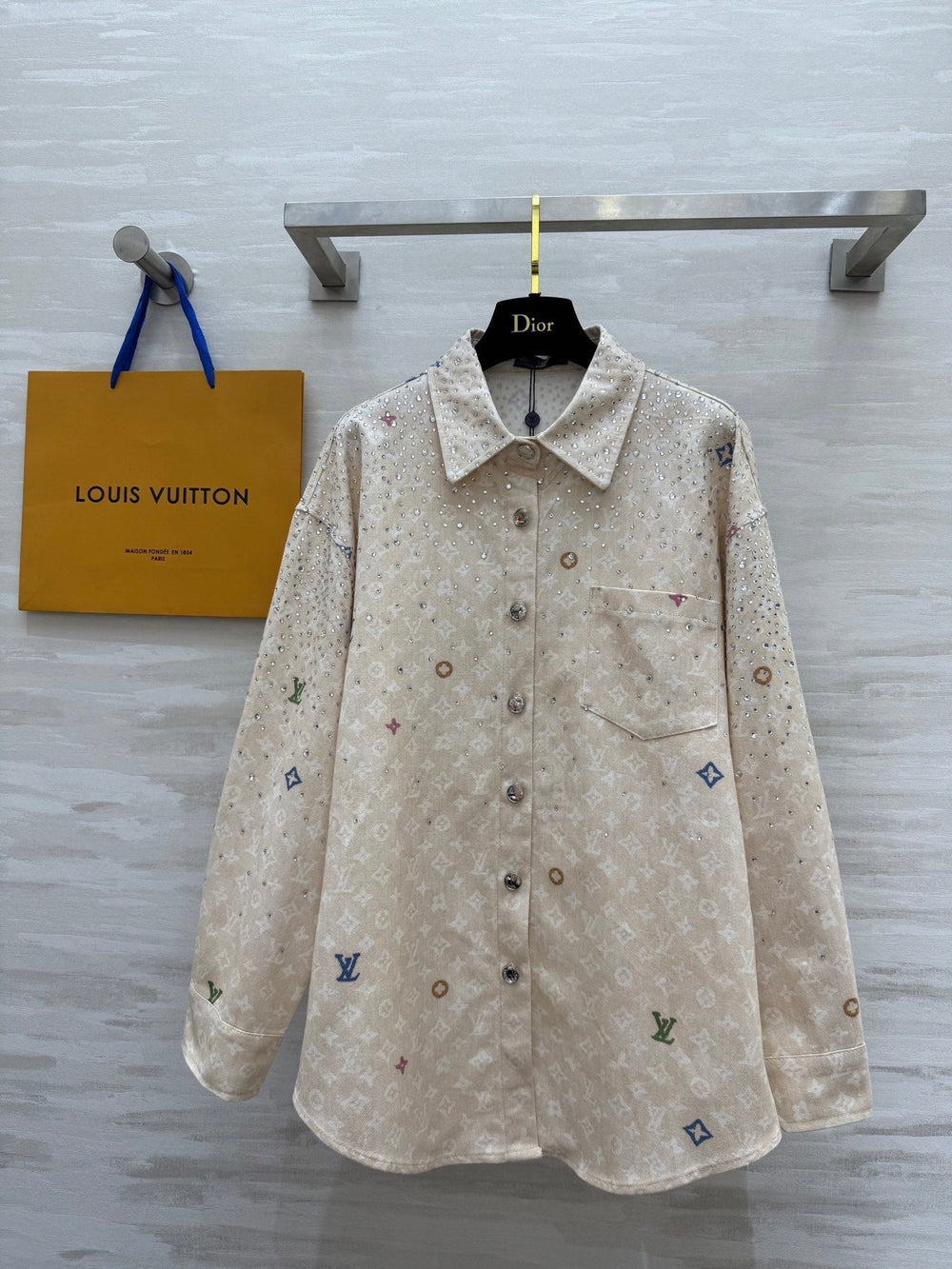 LV 25 Star-Studded Rhinestone Beige Denim – Accessorio premium elegante