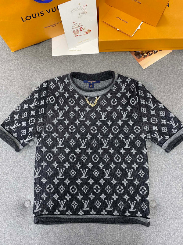 LV Simple Elegant Design T-shirt Black Cotton Wool – Accessorio premium elegante