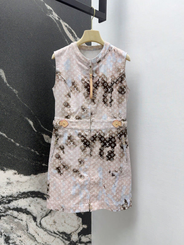 LV 25 Mononogram Gradient Print Logo Denim Vest Dress Multicolor – Accessorio premium elegante