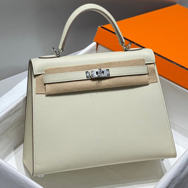 Hermes Kelly Bag Milkshake White Silver Epsom Leather 249772 – Accessorio premium elegante