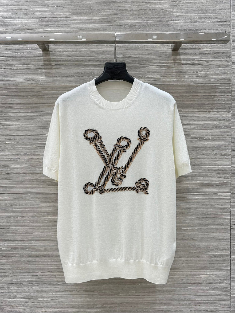 LV 25 Button Rope Jacquard Knitted T-Shirt White Wool Polyester – Accessorio premium elegante