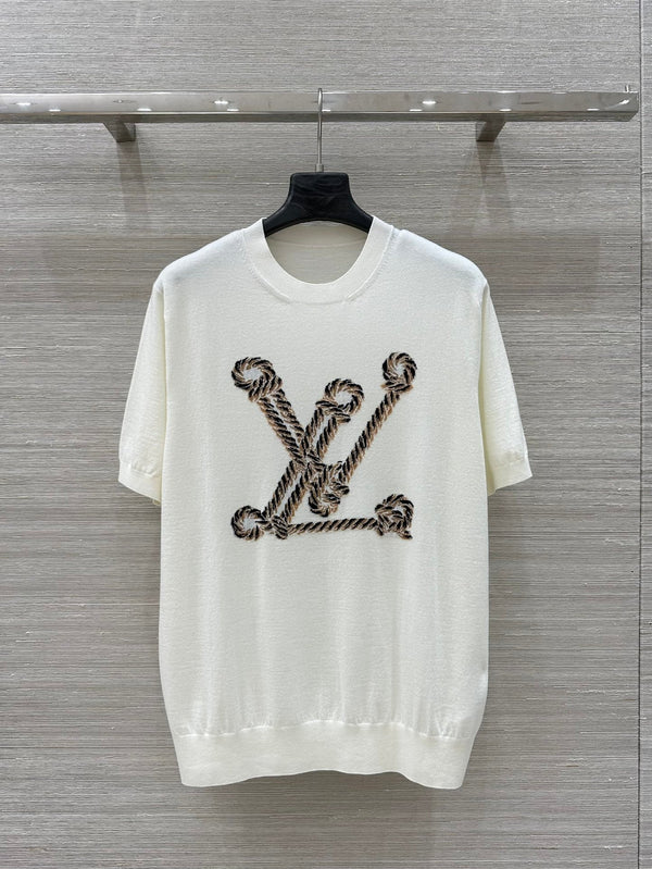 LV 25 Button Rope Jacquard Knitted T-Shirt White Wool Polyester – Accessorio premium elegante