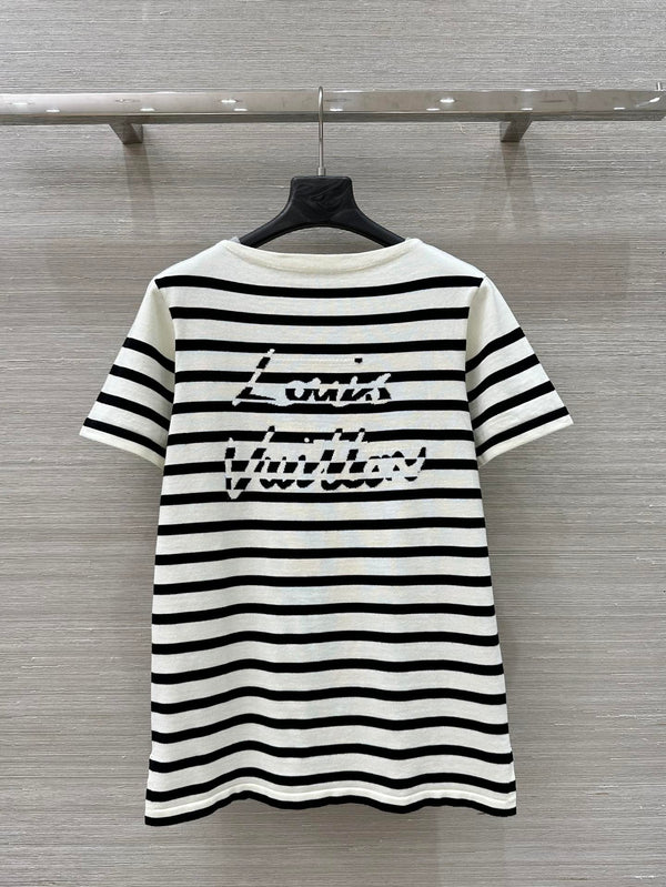 LV 25 Striped Letter Jacquard One-Shoulder Knitted White Black Cotton Polyester – Accessorio premium elegante