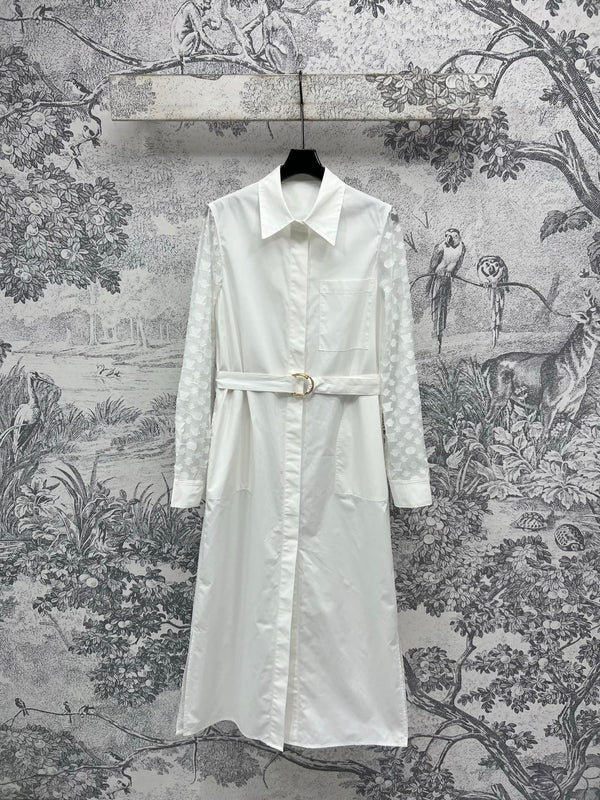 LV 25 Splicing Perspective Jacquard Monogram Sleeve Dress White Cotton – Accessorio premium elegante
