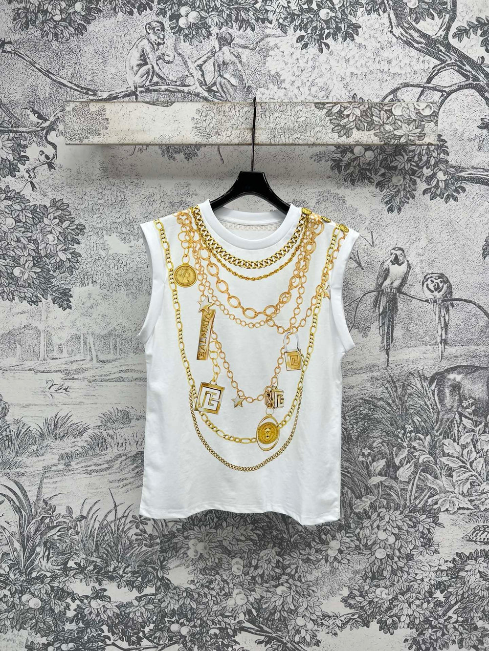LV 25 Chain Round Neck Sleeveless T-shirt White Cotton – Accessorio premium elegante