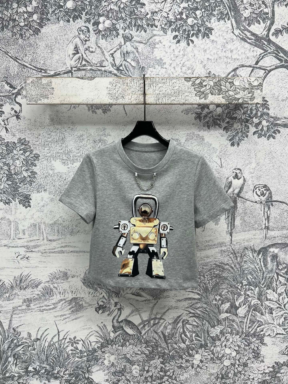 LV 25 Robot  On The Chest T-Shirt Grey Cotton – Accessorio premium elegante