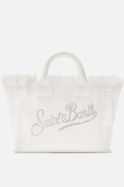 Borsa Colette in canvas di cotone bianca con logo strass