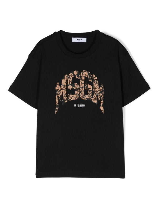T-shirt in jersey per bambino MSGM Kids nero con bordi a coste – Accessorio premium elegante