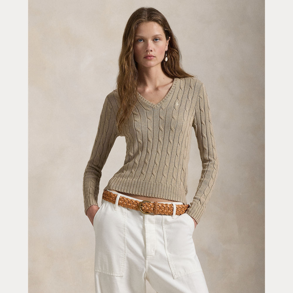 CABLE-KNIT COTTON V-NECK SWEATER – Accessorio premium elegante