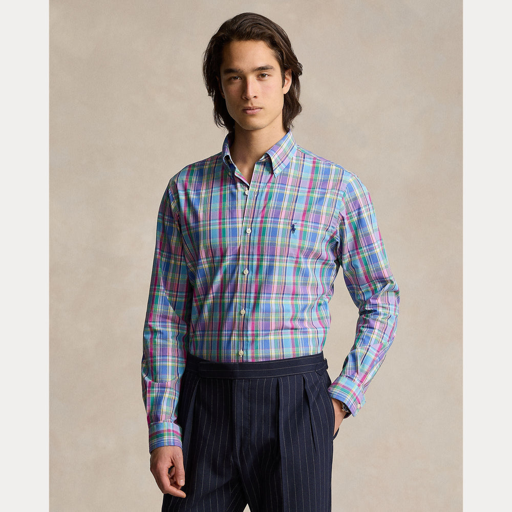 CUSTOM FIT PLAID STRETCH POPLIN SHIRT – Accessorio premium elegante