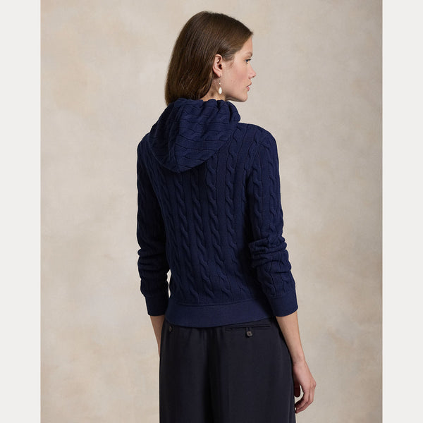 CABLE-KNIT COTTON FULL-ZIP HOODIE – Accessorio premium elegante