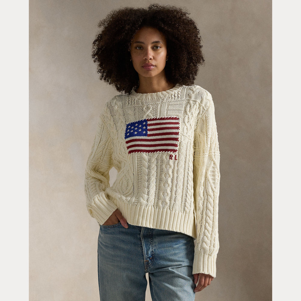 ARAN-KNIT FLAG COTTON SWEATER – Accessorio premium elegante