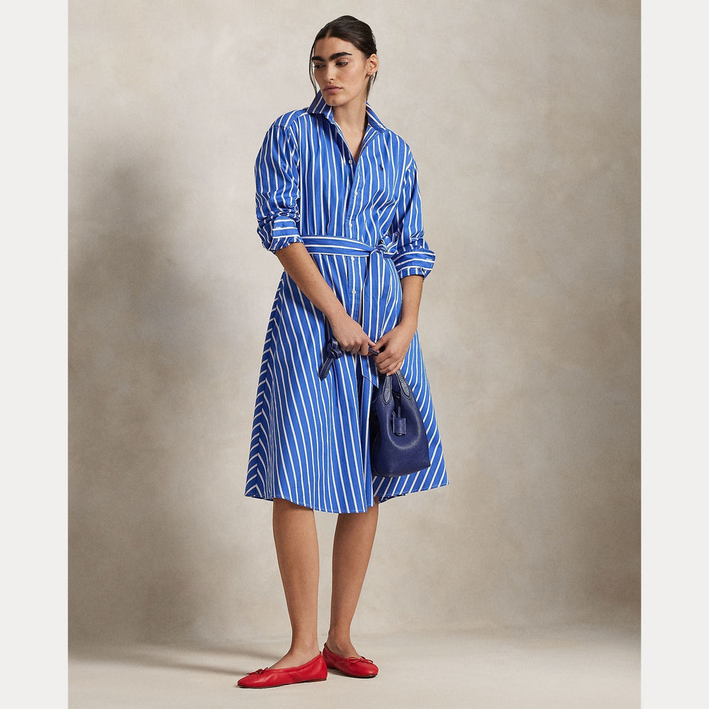 BELTED WIDE-STRIPE COTTON SHIRTDRESS – Accessorio premium elegante